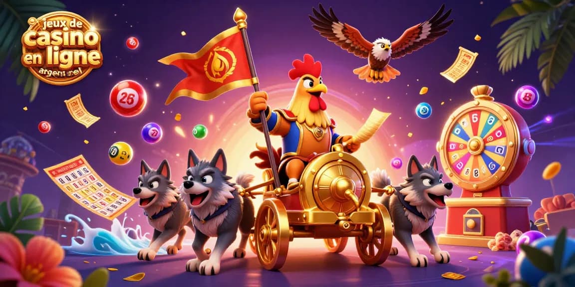 Vivez l'expérience des jeux de casino en ligne argent réel avec cette illustration dynamique entourée de bonus captivants.