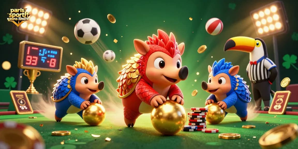 Pariez sans limite sur paris sportif sans limite avec des pangolins en compétition parmi les ballons de sport.