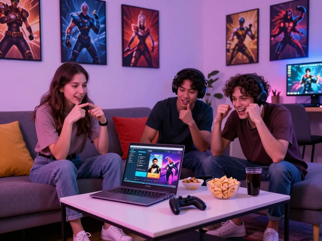 Friends playing engaging porn games online in a cozy living room setting