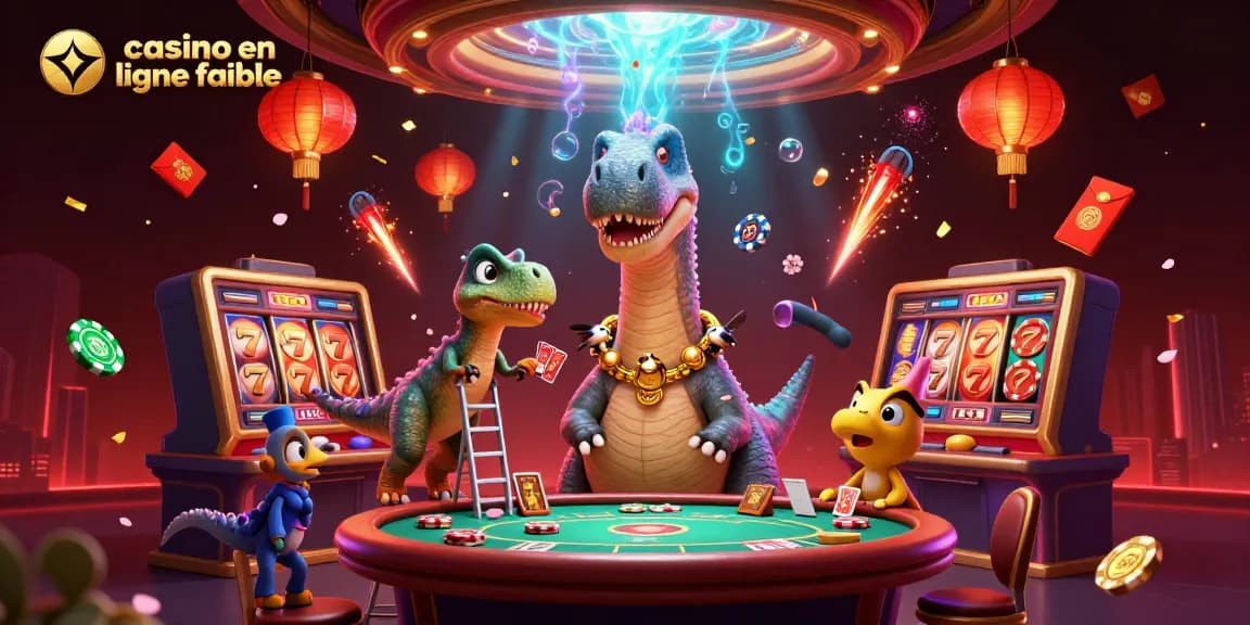 Plongez dans l'univers du casino avec une scène animée incluant le brontosaurus et le raptor, illustrant un casino en ligne fiable.