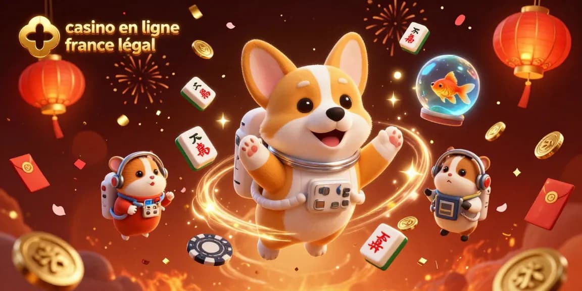 Découvrez le casino en ligne France légal à travers une illustration festive avec un corgi astronaute.