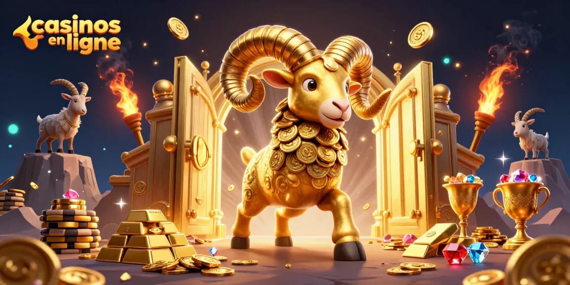 Gagnez gros avec les casinos en ligne et une illustration d'un bélier d'or dynamique.
