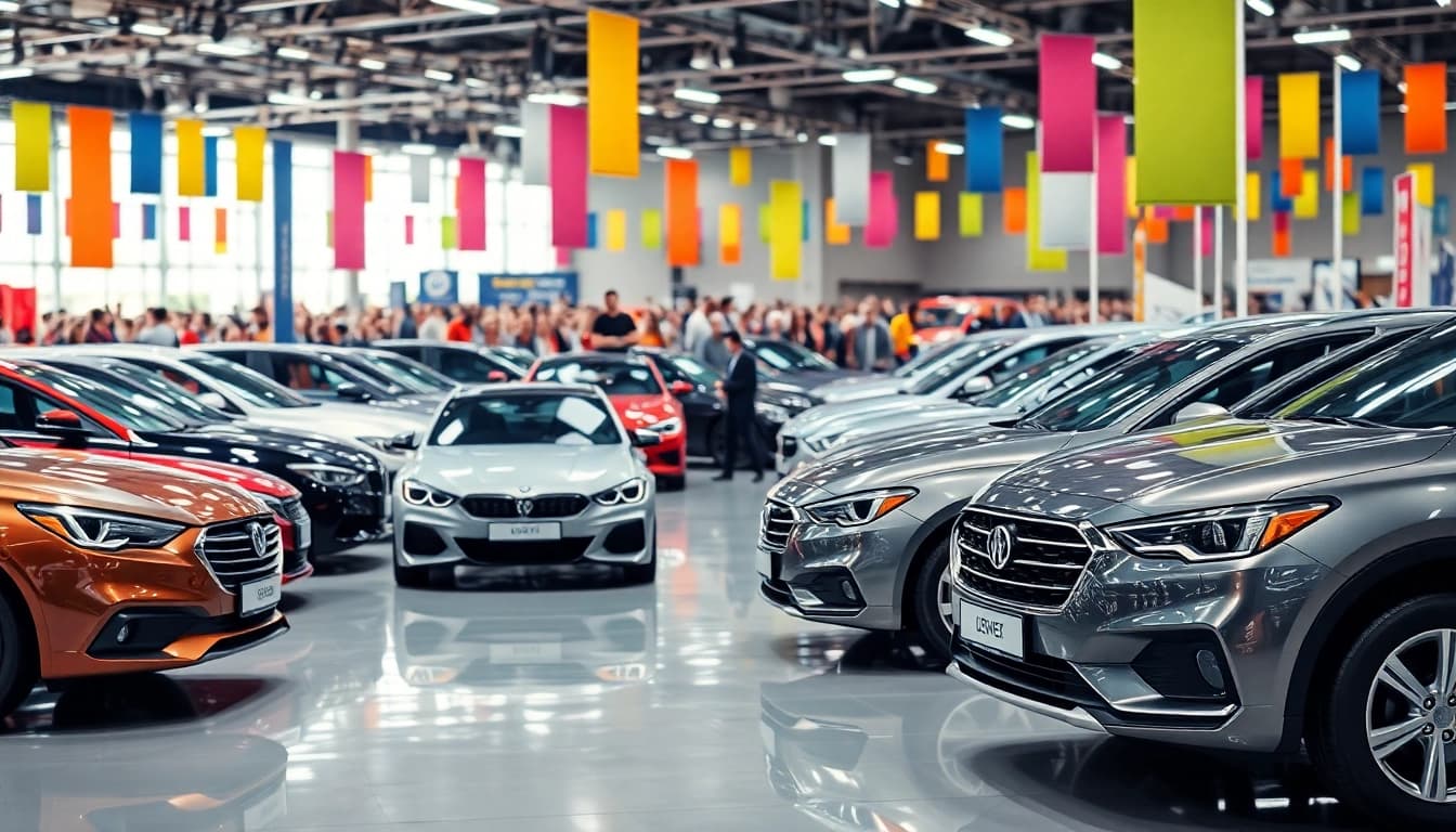 Visitors marvel at the latest innovations at Auto Cars Show with diverse vehicles on display.