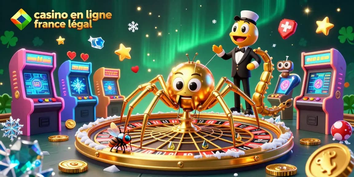 Jouer au casino en ligne France légal avec une araignée dorée créant une toile de roulette.
