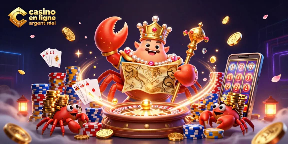 Jouez avec le meilleur casino en ligne argent réel tout en découvrant un empereur crabe doré et des jetons en or.