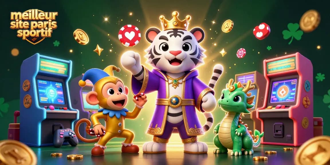 Meilleur site de paris sportif avec un tigre élégant et un singe jouant aux jeux de casino.