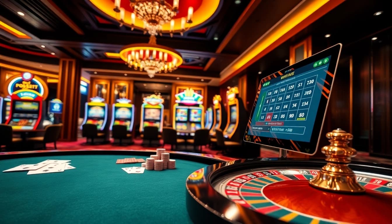 Exciting virtual casino scene showcasing gaming elements and 7upbet online betting interface.