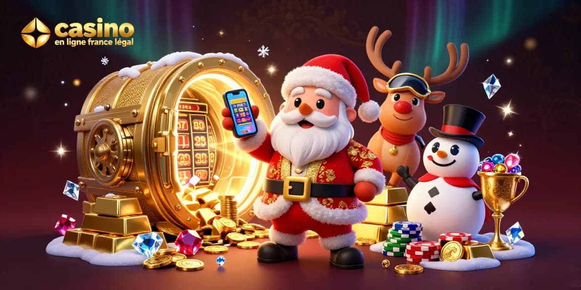 Jouez sur les meilleurs casinos en ligne légaux en France avec cette illustration festive, pleine de richesses.