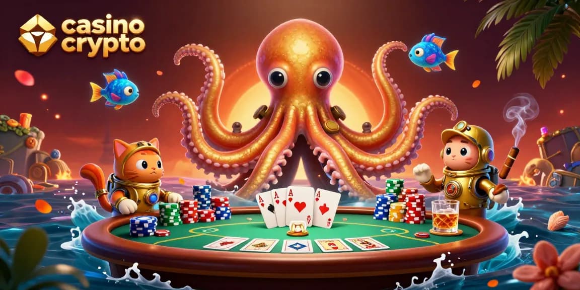 Accédez à un casino crypto exaltant avec un kraken cartoonesque et un chat plongeant !