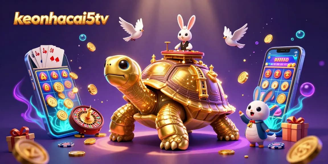 Experience winning strategies with keonhacai5tv in a vibrant casino-themed 3D illustration.