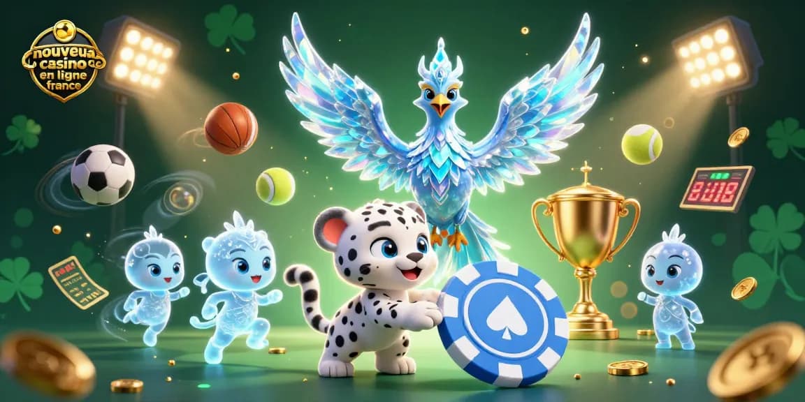 Découvrez l'illustration fascinante d'un nouveau casino en ligne France avec des personnages interactifs et des éléments de jeu captivants.