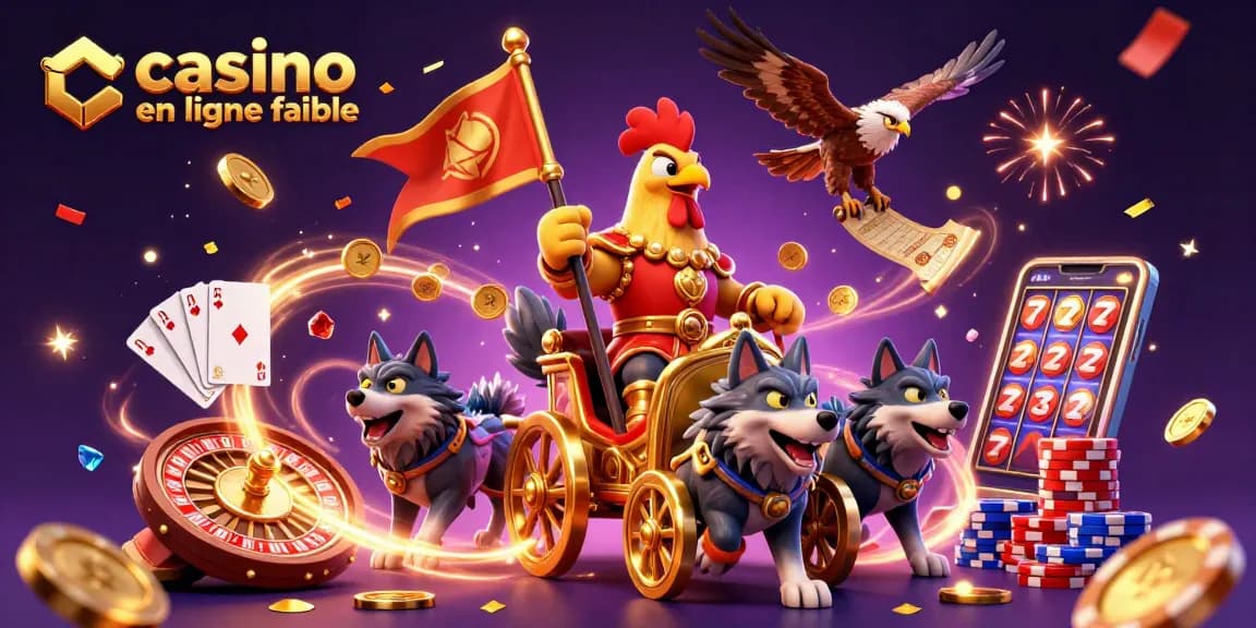 Illustration dynamique de casino en ligne fiable avec des personnages et des jeux, symbolisant les gains.