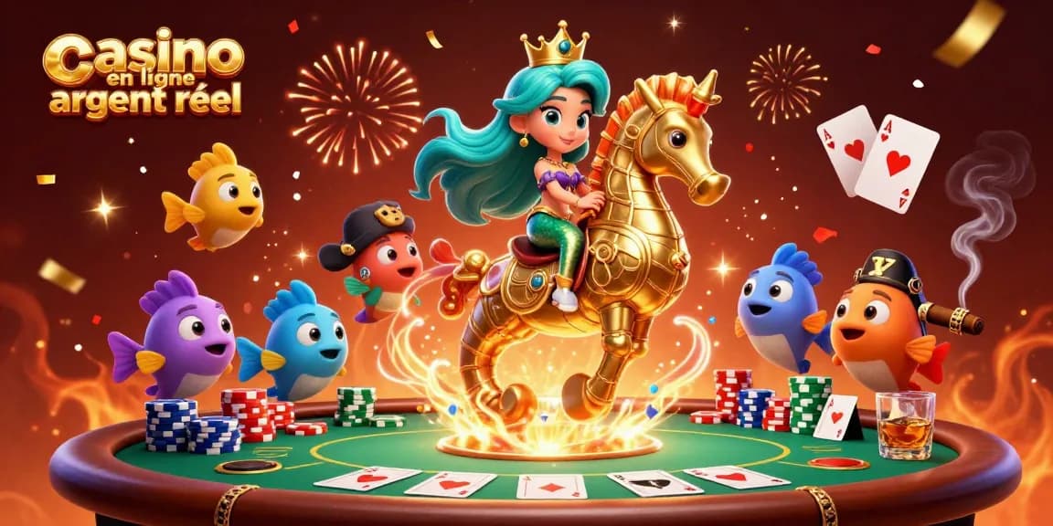 Expérience immersive avec casino en ligne argent réel, illustrant l'excitation du jeu avec des éléments de poker.