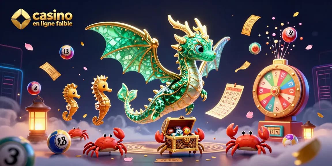 Plongez dans l'univers de casino en ligne fiable avec un dragon de mer fantastique, entouré de jeux fascinants.
