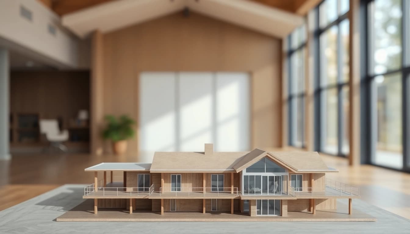 Architekturmodellbau Magdeburg mit detailliertem Modell in moderner Studio-Umgebung.