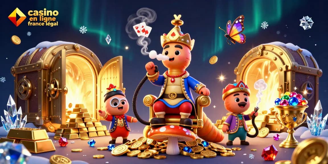Jouer sur un casino en ligne légal en France avec des machines à sous et des jeux de cartes dans une scène dynamique colorée.