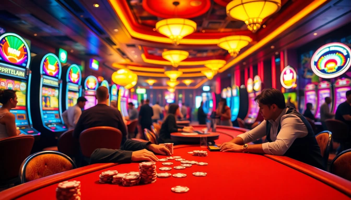 Main dealer di kasino bbni4d sedang melayani pemain di meja kartu.