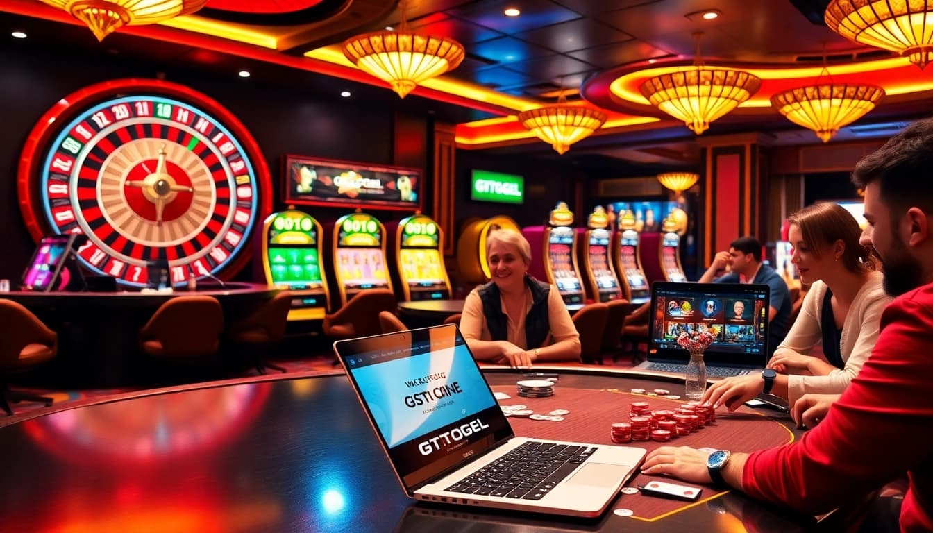 Experience the thrill of gta togel with an exciting casino scene featuring vibrant slot machines and poker tables.