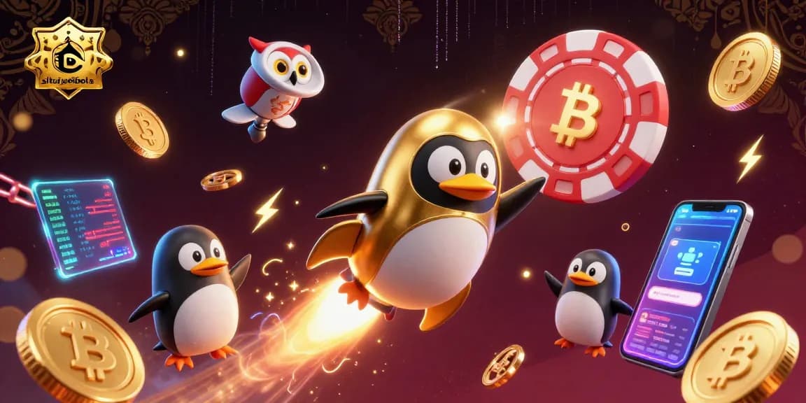 Win big with situs judi bola as a golden penguin races through a cosmic casino!