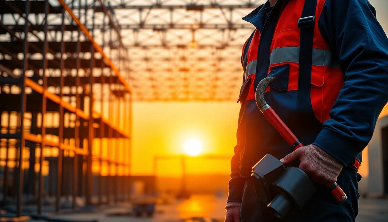 Construction worker showcasing Blåkläder workwear in action.