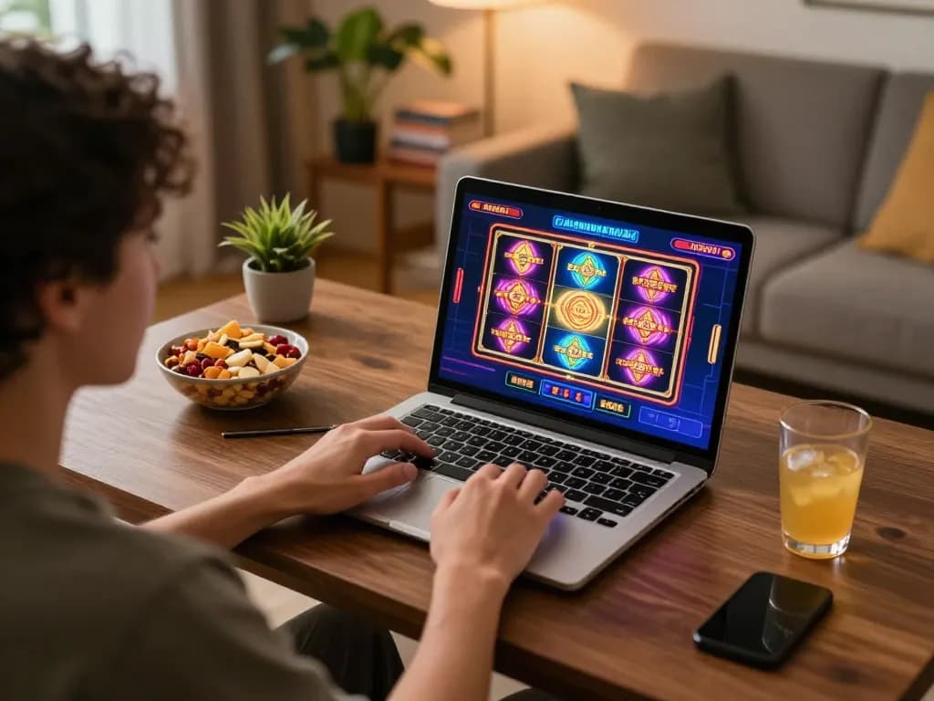 Person playing at casinò online italiani non aams on a laptop from a cozy home setup.