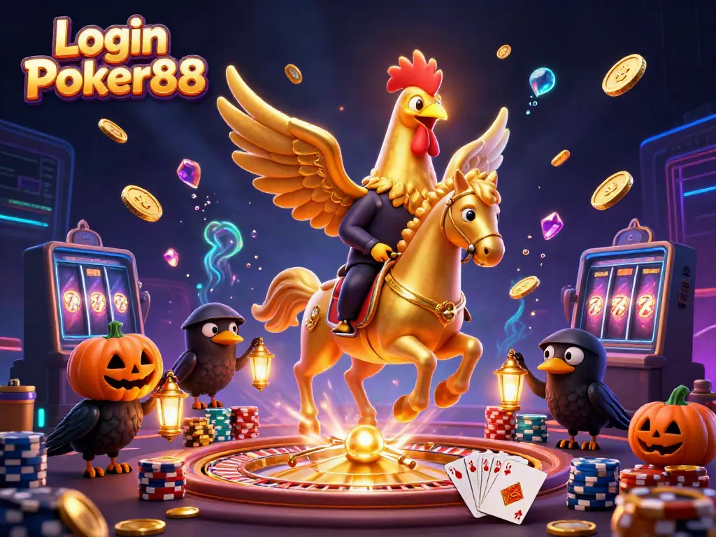 Engage with the thrilling experience at Login Poker88 in a vibrant casino setting packed with colorful game elements.