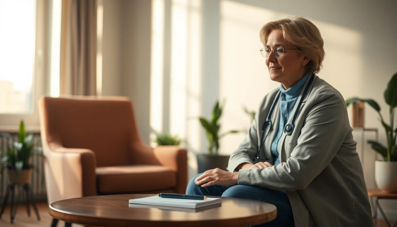 Understanding therapist discussing depression symptoms in a calming office environment.