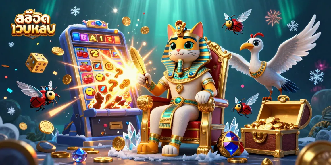 Experience exciting energy with สล็อตเว็บตรง as Egyptian-themed characters and slot machines burst with jackpot fun.