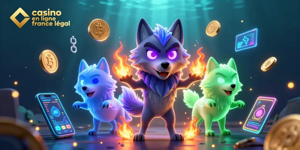 Image illustrant le casino en ligne France légal, avec un loup spectral et des éléments de cryptomonnaie