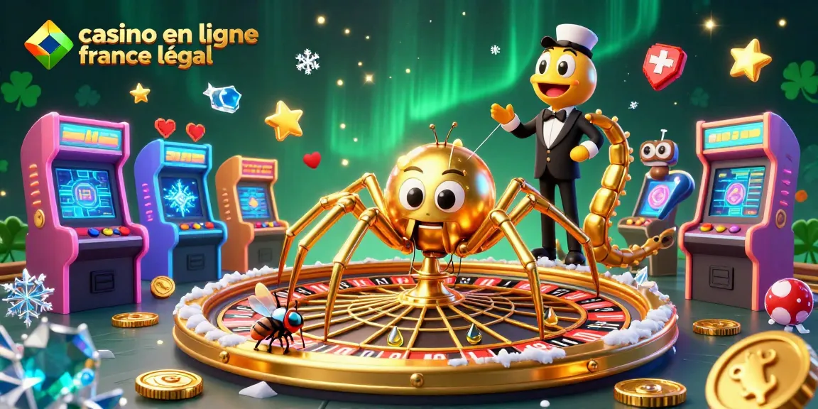 Jouer au casino en ligne France légal avec une araignée dorée créant une toile de roulette.