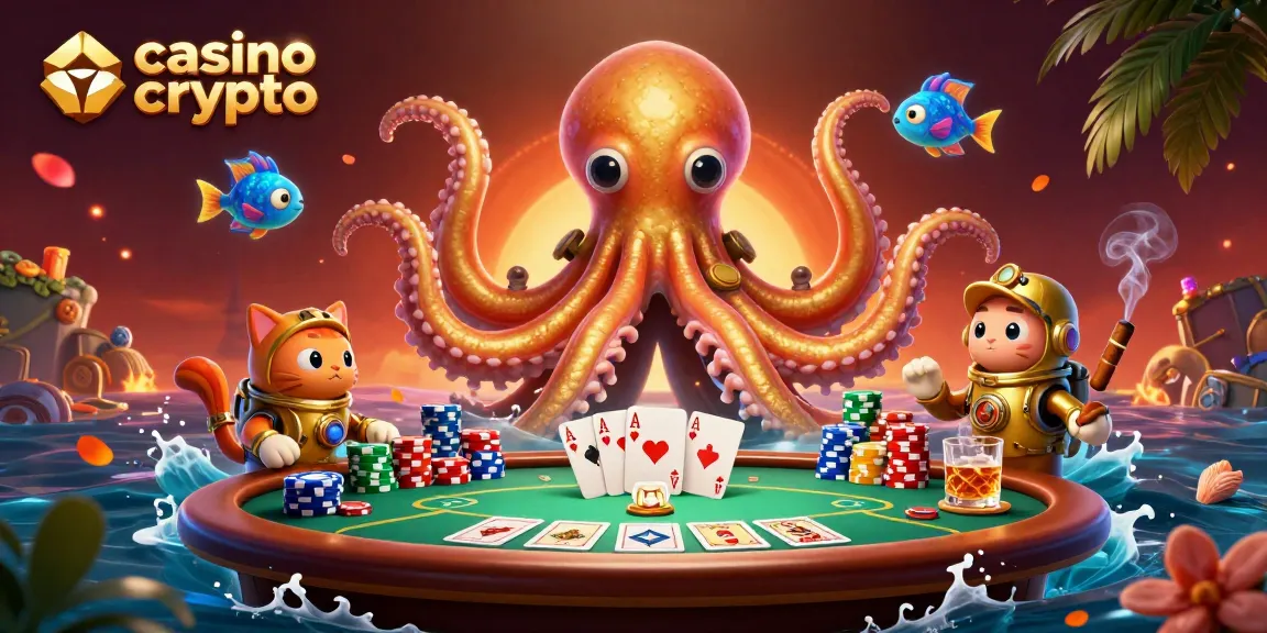 Accédez à un casino crypto exaltant avec un kraken cartoonesque et un chat plongeant !