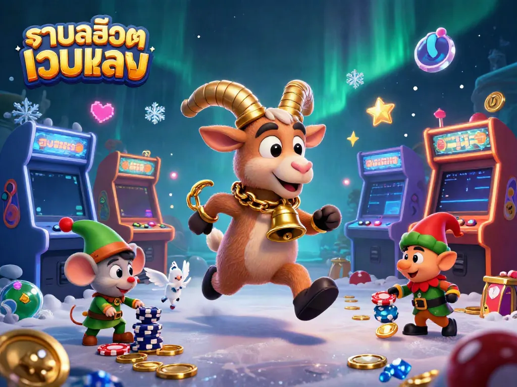 Engage with รวมสล็อตเว็บตรง in a vibrant casino scene filled with playful characters and arcade games.
