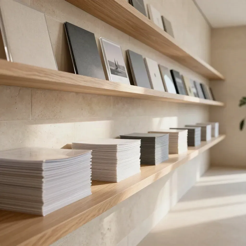 Quiet oak corridor with pale stone walls, soft light, and open low-contrast space for copy