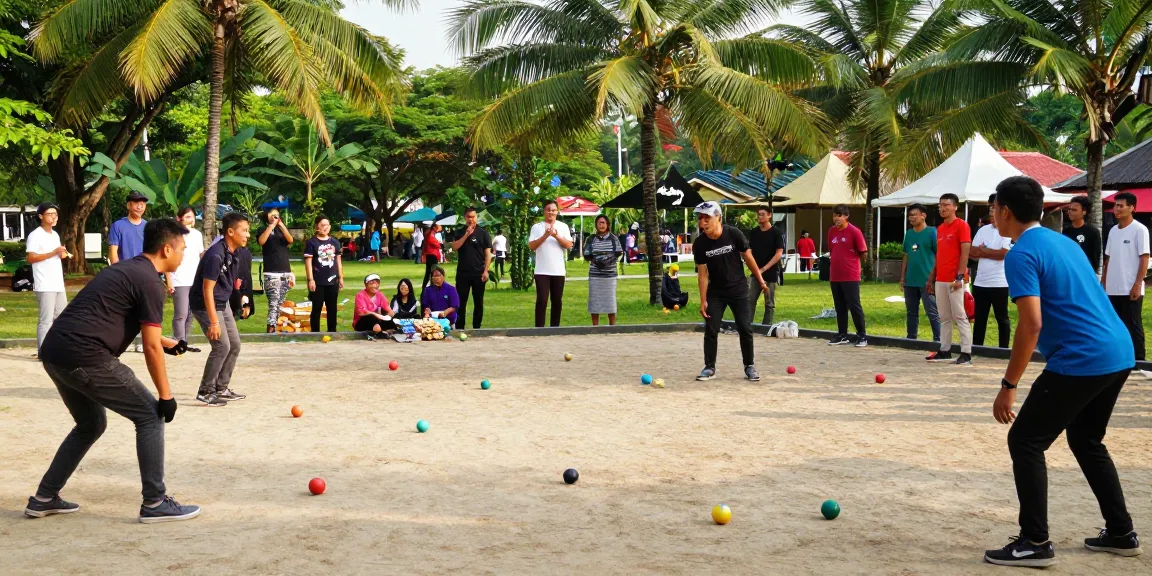 Permainan petanque komunitas oleh fopikotamakassar.org di taman Makassar.