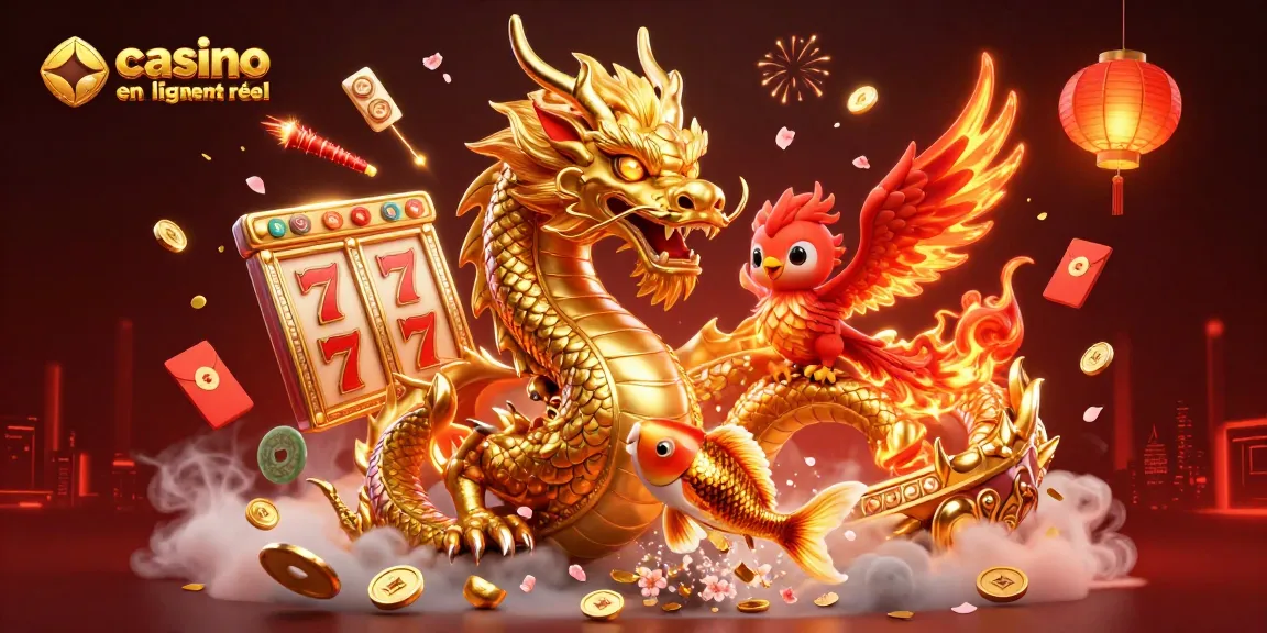 Rejoignez le meilleur casino en ligne argent réel avec un dragon doré et une scène festive