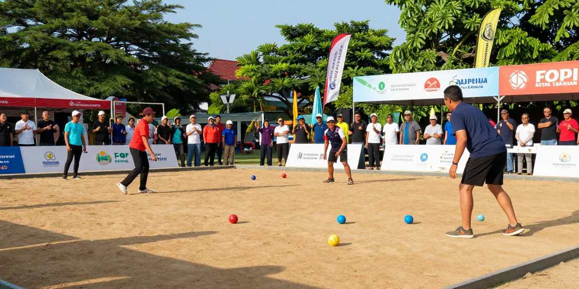 Kompetisi petanque oleh FOPI Kota Tarakan, menunjukkan kegembiraan pemain dan penonton.