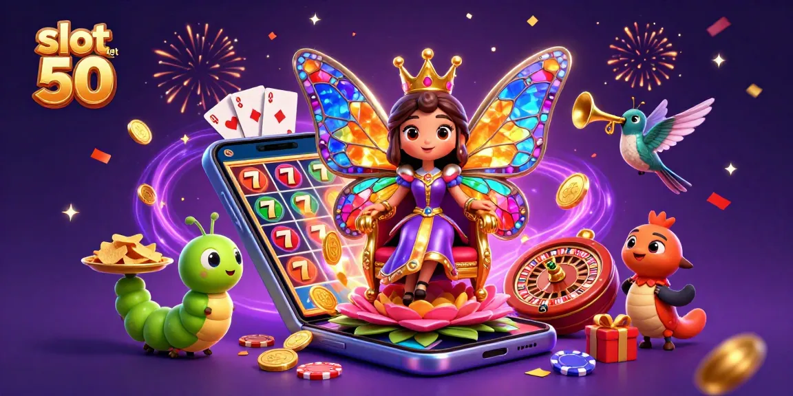 Engage with slot bet 50 at this vibrant digital casino illustration showcasing spinning reels and lucky 7s.