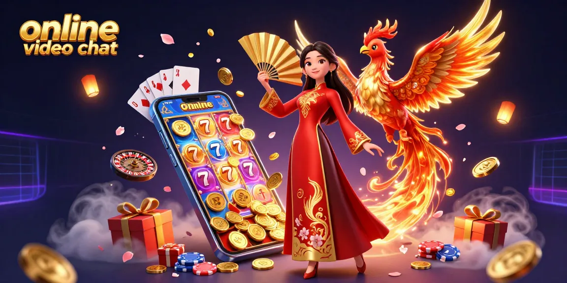 Engage in online video chat for fun and excitement with a vibrant, gambling-themed illustration.