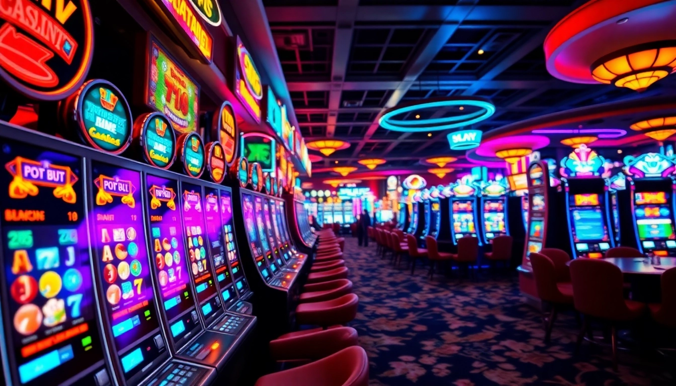 Menangkan di situs apk slot dengan mesin slot berwarna-warni di kasino yang meriah.