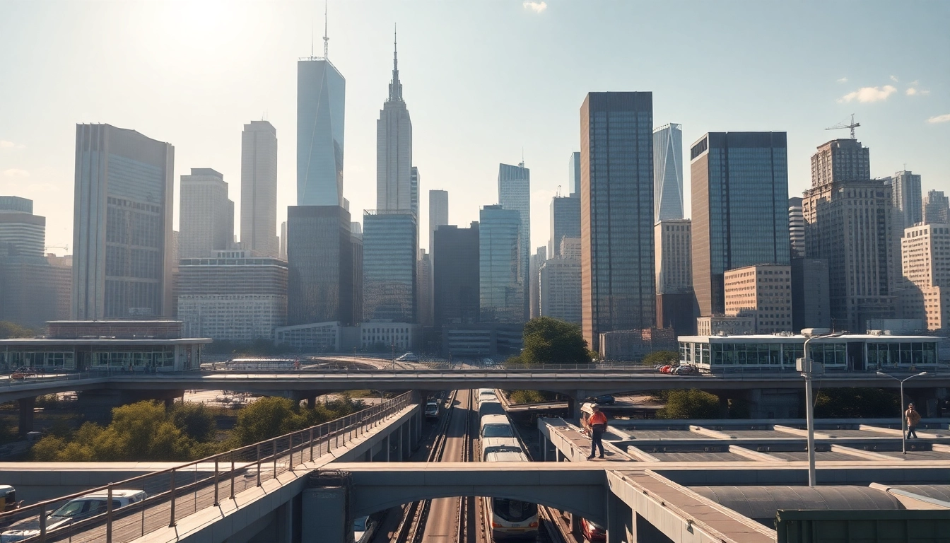Portrayal of Public-Private Partnerships showcasing infrastructure and collaboration in a vibrant urban setting.
