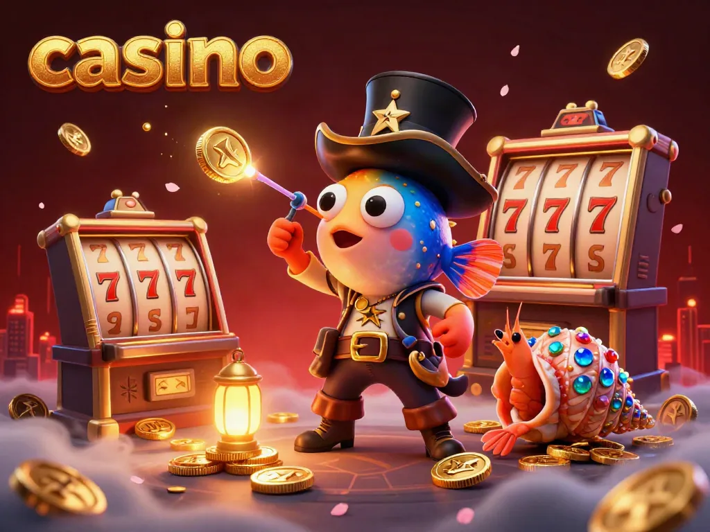 Catch golden coins at the vibrant casino with thrilling slot machines and cartoon characters.