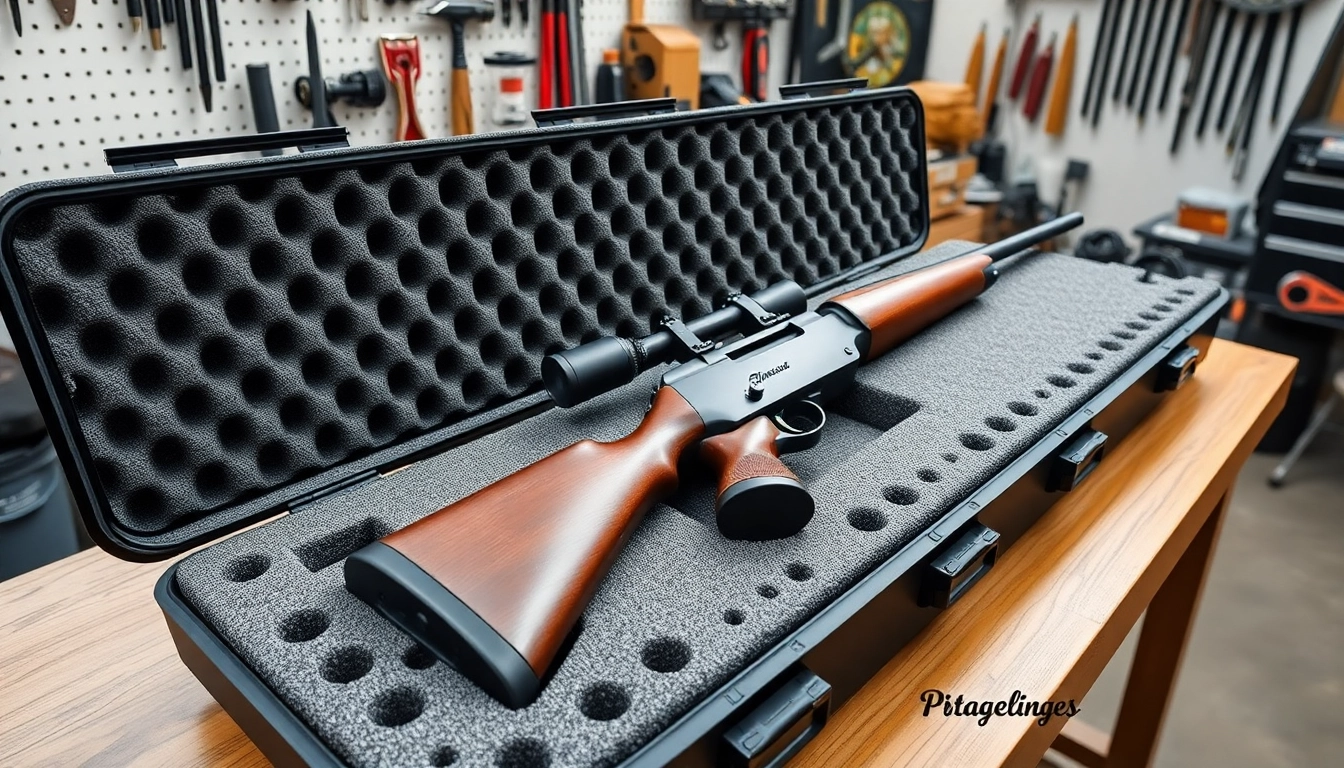 Showcasing high-quality foam for rifle case, neatly fitted around rifles in a workshop setting.