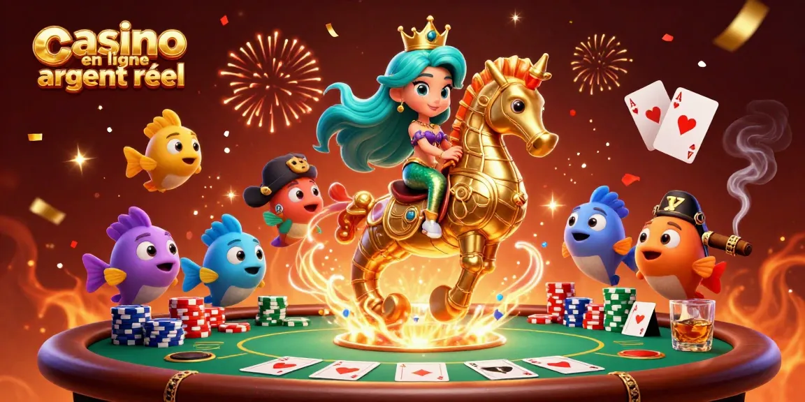 Expérience immersive avec casino en ligne argent réel, illustrant l'excitation du jeu avec des éléments de poker.