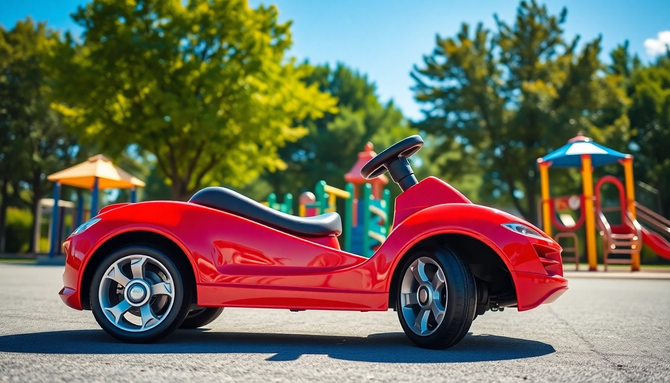 Child enjoying a thrilling ride on car in a colorful playground setting.