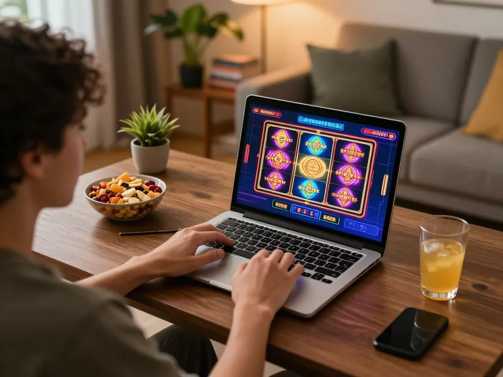 Person playing at casinò online italiani non aams on a laptop from a cozy home setup.
