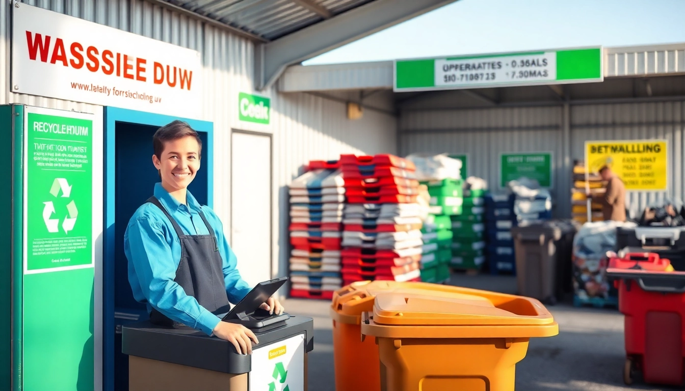 Friendly staff assisting at the cold lake dump with organized waste transfer station features.