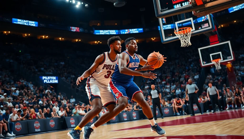 nba중계 중인 농구 경기에서 선수들이 경쟁하는 모습