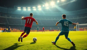 축구중계에서 역동적인 슛을 날리는 선수의 모습을 담은 장면