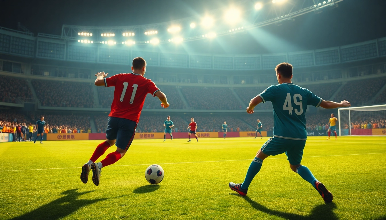 축구중계에서 역동적인 슛을 날리는 선수의 모습을 담은 장면