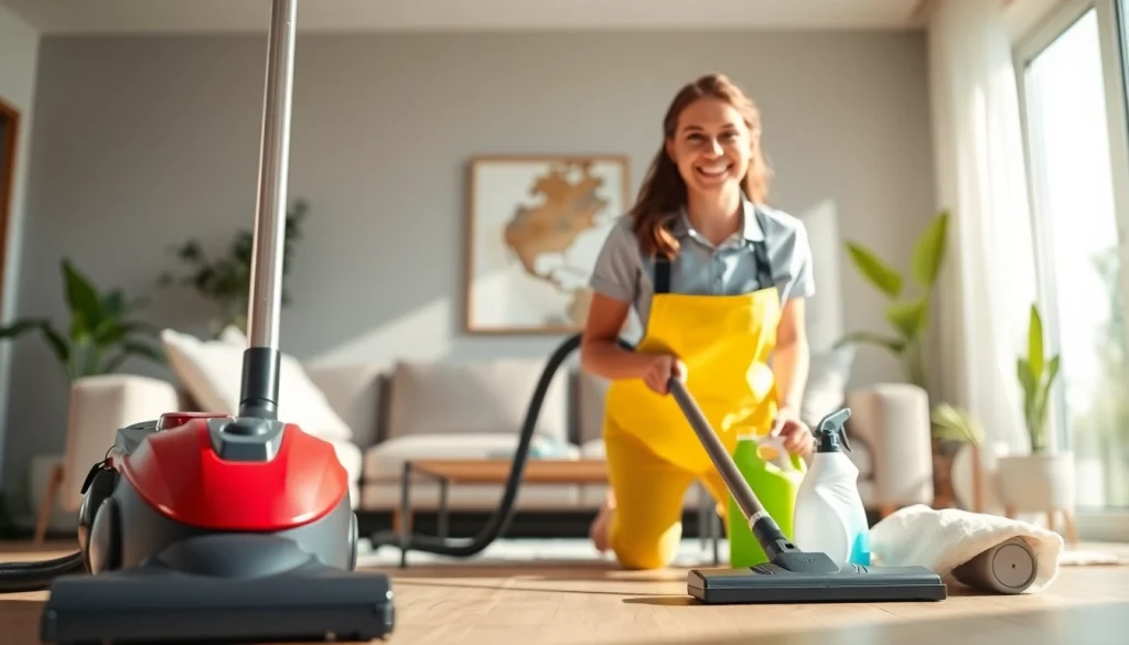Cleaning Service team performing their duties in a bright, modern home setting, highlighting cleanliness and professionalism.